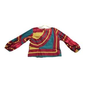 Handmade Womens M Wax Print Multicolor Top Puff Sleeve Artisan Boho Festival EUC